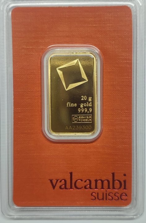 Lingou aur Valcambi, Elvetia, 20 grame 999.9 fine gold